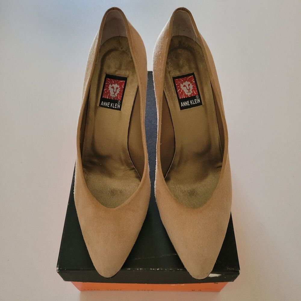 Anne Klein Camel Suede 3.5" High Heel Pump Sz 8M Vintage